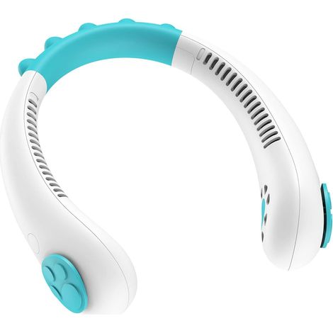 Ventilateur de cou pour enfants Petit ventilateur léger Mode de charge Ventilateur de cou suspendu Extérieur Mains libres Ventilateurs de dinosaure Cool Summer Stock Voix silencieuse -Blanc