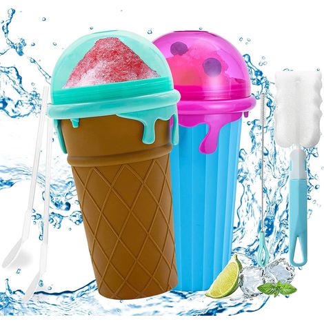 Slushy Cup Ensemble 2 pièces,Slush Ice Maker,Homemade Smoothie Cup,Smoothie Pinch Ice Cup,Frozen Drink Cup,With 2 en 1 Straw and Spoon Goupillon,DIY Homemade Smoothie Cups for Kids and Family (1/5)