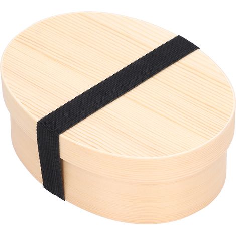 Ovale Bento-Box aus Naturholz, Aufbewahrungsbehälter für Sushi-Mahlzeiten, Lunchbox für Schule und Erwachsene, unterteilt, luftdichter Deckel. (1/5)