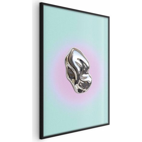Poster – Metallische Form – abstrakte Skulptur auf mintgrünem Hintergrund mit violettem Heiligenschein (1/4)