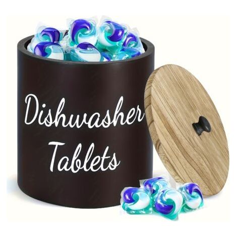Support pour capsules de lave-vaisselle avec couvercle élégant - Récipient de tablette - Large ouverture - Forme ronde - Boîte à lave-vaisselle - Organiseur pour cuisine (1/5)