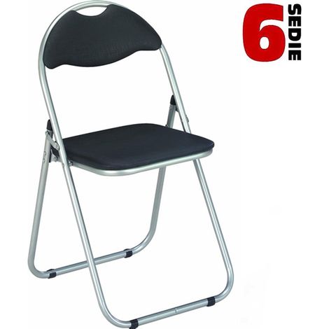Set 6 Pezzi Sedie Imbottite Pieghevoli Colore Nero Struttura Silver Sedia Metal (1/5)