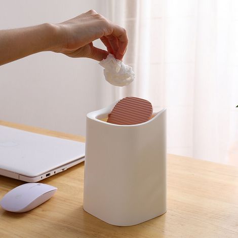 Mini cestino da scrivania, cestino per ufficio con coperchio a ribalta, contenitore per oggetti numerabili, 12,5 x 12,5 x 18 cm, bianco, 1 pezzo (1/2)
