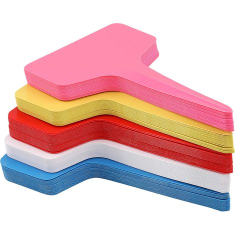 Étiquettes pour plantes en plastique imperméable multicolore, 100 feuilles, étiquettes en forme de T, 6 x 10 cm, 5 couleurs. (1/5)