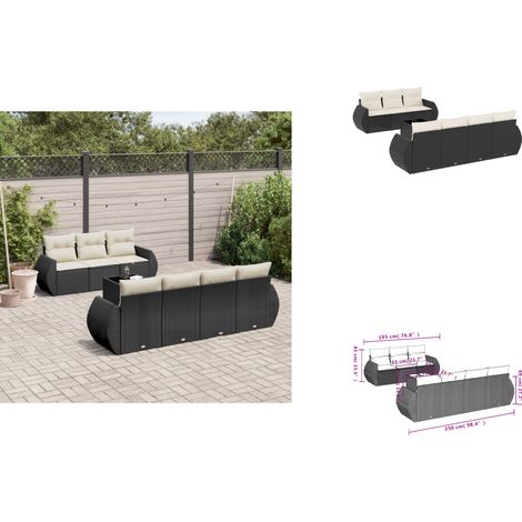 8-tlg. Garten-Sofagarnitur mit Kissen Schwarz Poly Rattan - Gartenmöbel Set - Gartensorte - Outdoor Möbel - Lounge Set - Rattan Gartenmöbel
