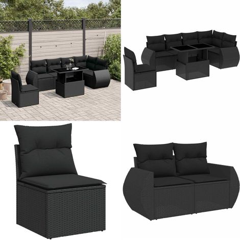 Salon de jardin 7 pcs avec coussins noir résine tressée - Ensemble Salon De Jardin - Meuble Extérieur - Jardin Design - Mobilier Résistant Aux Intempéries - Chaise Longue - Home & Living (1/5)