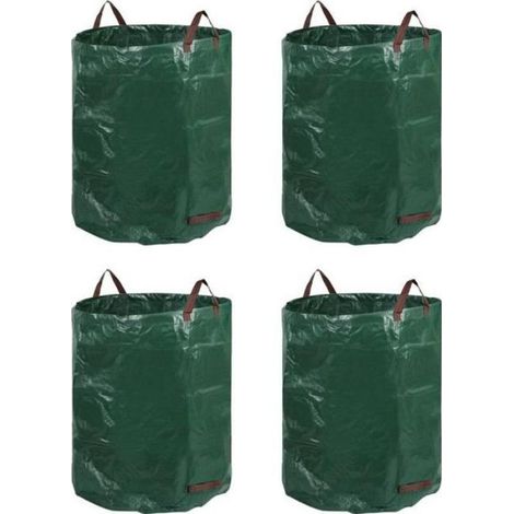 Sacs déchets jardin 272L lot 4pcs 65x65x74cm vert noir, grande capacité collecte feuilles déchets végétaux extérieur (1/4)