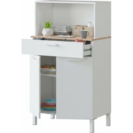 Armadio multiuso 2 ante Norman, Credenza da cucina, Mobile ausiliario multiuso, Armadio moderno, 72x40h126 cm, Bianco e Rovere