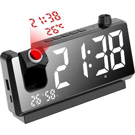 Projektionswecker mit HD-LED-Display, intelligenter Projektionswecker, Schwarz