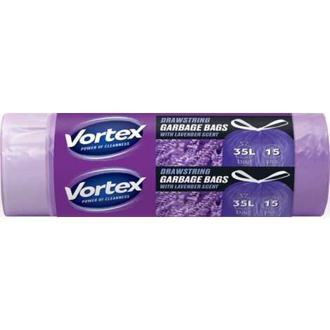 VORTEX Müllbeutel mit Zugband HDPE violett mit Lavenderduft 35l/15Stk Müllbeutel