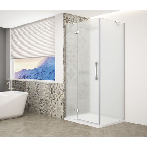 Paravent TRINITY CHROME rectangulaire 800x800mm, entrée d'angle, verre mat, gauche (1/4)