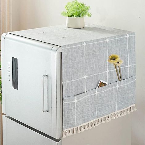 Staubschutzhülle für Waschmaschine, Kühlschrank und Mikrowelle, aus Baumwolle und Leinen, mit Aufbewahrungstaschen (blaugrau 60 - (1/5)