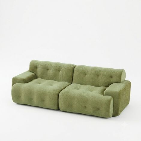 ELVMI Sofá recto 2 plazas en Chenilla con reposabrazos anchos y respaldo ondulado, Verde 224 x 104 x 66 cm