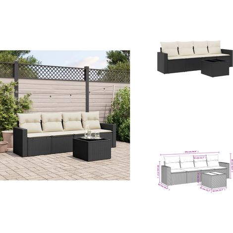Salon de jardin 5 pcs avec coussins noir résine tressée - Ensemble Salon De Jardin - Meuble De Jardin - Canapé D'extérieur - Résine Tressée - Rotin Synthétique (1/3)