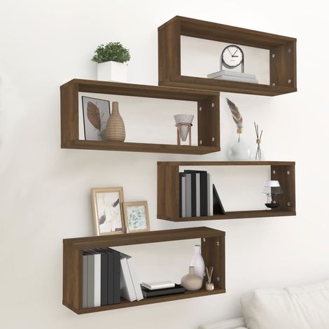 Estantes cúbicos de pared 4 uds madera roble marrón 60x15x23 cm vidaXL