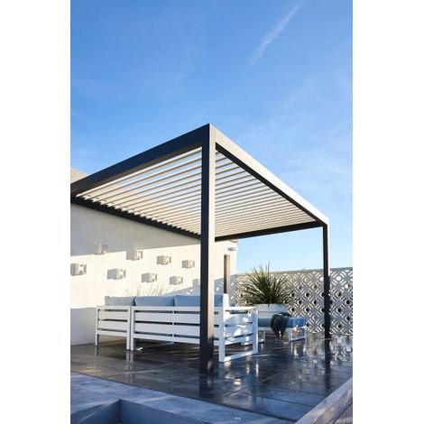 Pergola Bioclimatique Aluminium Adossée Anthracite 3x3 Manuelle S ORIAL France (1/5)