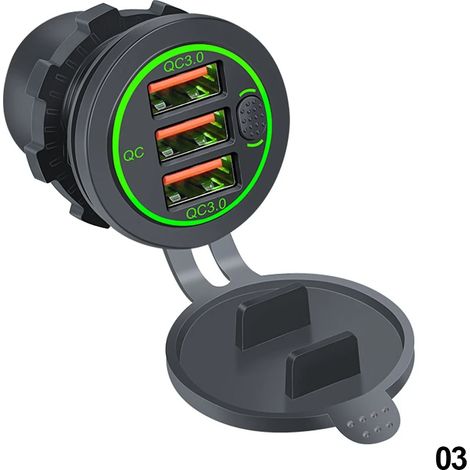 Chargeur de voiture 68 W à triple sortie (USB QC 3.0 et PD Type-C) 12-24 V avec interrupteur tactile, étanche, pour voiture, bateau, camping-car03166