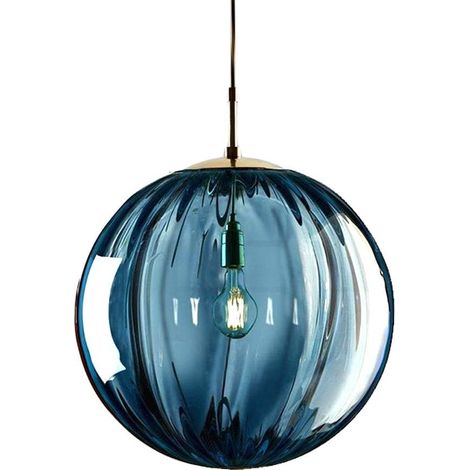 Lampe à Suspension en Verre Boule, Lampe Suspension Table Salle à Manger Réglable, Suspensions Luminaire en Verre Industrielle, E27, Ø20cm, Bleu (1/5)