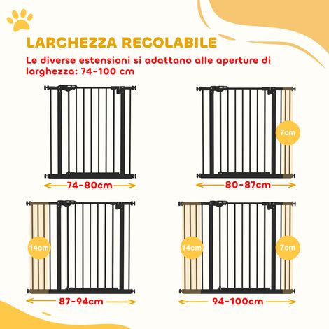 Barrière pour chien avec 2 extensions. largeur réglable jusqu'à 100 cm et fermeture automatique. noire (1/5)