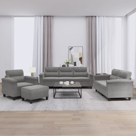 4-tlg. Sofagarnitur mit Kissen Dunkelgrau Mikrofasergewebe