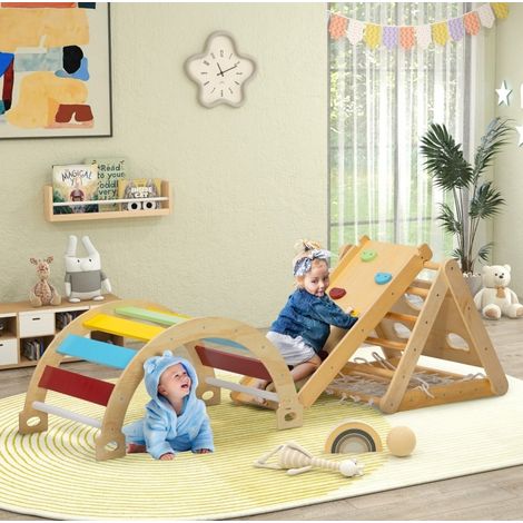 Structure d'escalade intérieure 168x62,5x57 cm en bois multicolore 7 en 1, gain de place – MEUBLIV (1/5)