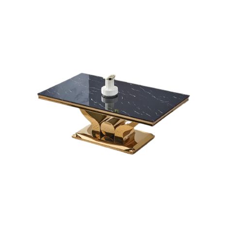 Table Basse Rectangle Verre Trempé Marbré Noir 120x70cm TROFY (1/5)