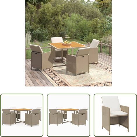 Gartenmöbel - 5-tlg. Garten-Essgruppe mit Kissen Poly Rattan Beige (1/5)