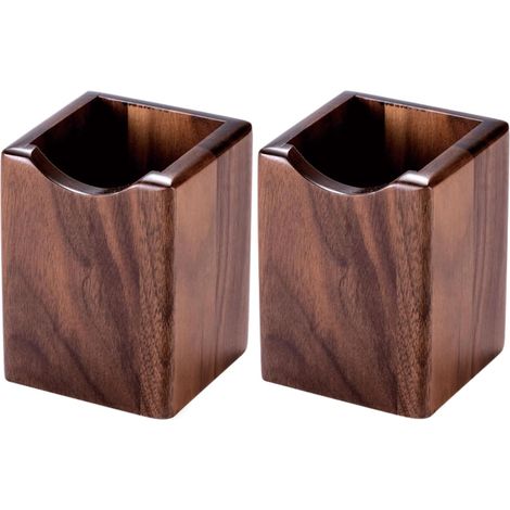 Lot de 2 porte-crayons en bois naturel multi-usages - Pot à crayons - Boîte de rangement de bureau (couleur noyer) (1/4)