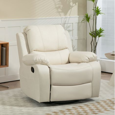 Fauteuil relax inclinable et pivotant avec repose-pieds, fauteuil TV à bascule en tissu crème, dossier réglable jusqu’à 135°, charge 150 kg, salon, CHICFURN (1/5)
