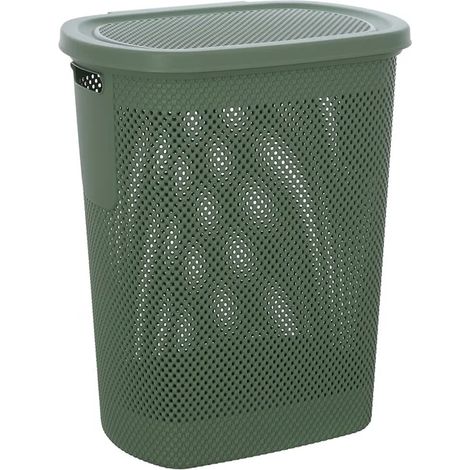 Portabiancheria con coperchio in plastica verde salvia 58 lt Kamala