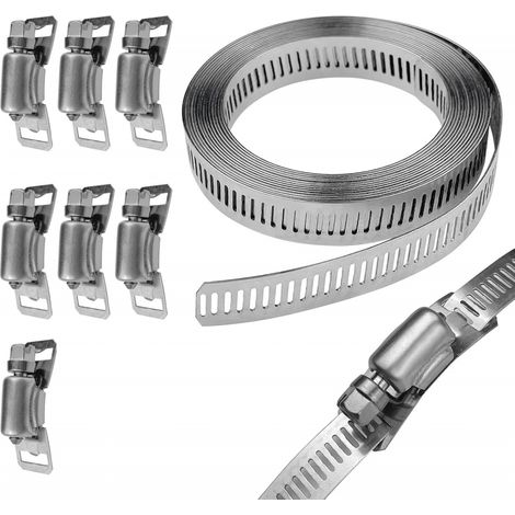 Colliers de serrage en acier inoxydable 304, bande métallique perforée + 8 colliers de serrage pour tuyaux et machines à laver. (1/5)