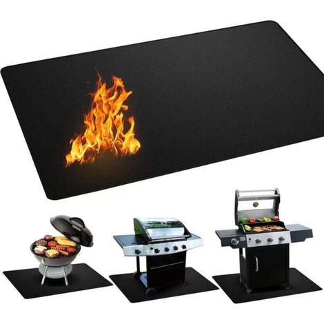 Tapis ignifuge pour cheminée, tapis de cheminée ignifuge, tapis ignifuge pour cheminée, poêle, barbecue, noir, tapis de barbecue 122 x 76 cm (1/4)