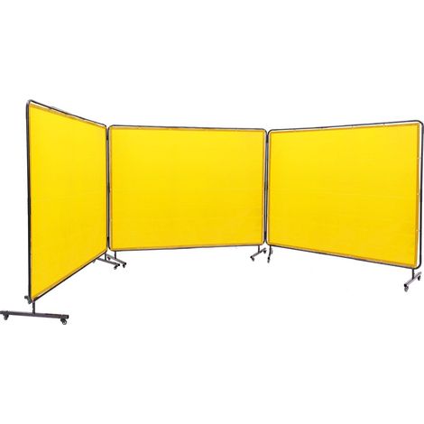 Écran de soudage avec cadre, 1,8 x 2,4 m, 3 panneaux, vinyle ignifuge, 12 roulettes pivotantes (6 freinables), mobile et professionnel pour atelier, jaune (1/5)