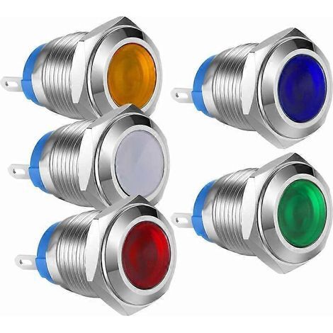 Lot de 5 voyants LED 12 mm 12V-24V DC étanches en acier inoxydable (5 couleurs) (1/4)
