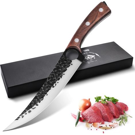 Boning Knife Full Silk Wooden Handle  Forged Steel Sharp, 15° Full Tang Blade, Ergonomic Handle, Multi-Use Meat/Fish Box (1/5)