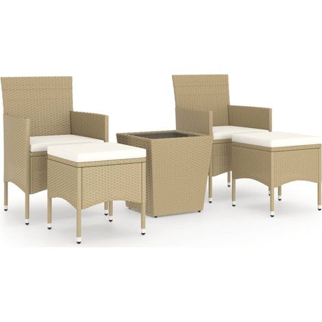 Maison Exclusive - Set Bistrot da Giardino 5 pz Polyrattan e Vetro Temperato Beige