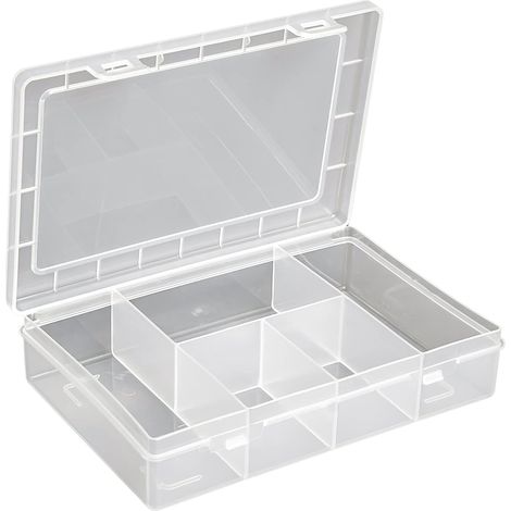 Boîte de rangement PP-Eco Mini avec 5 compartiments Boîte de rangement stable pour vis et autres petites pièces Compartiments solides Transparent (1/5)