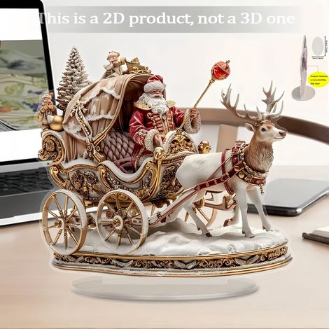 Ornement En Acrylique - Renne Et Traîneau De Noël 2D - Décoration Intérieure Et Cadeau Festif - 1 Pièce (1/5)