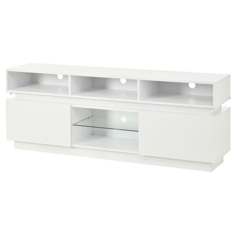 Meuble TV blanc 160cm MDF verre trempé LED, compatible TV 60 pouces