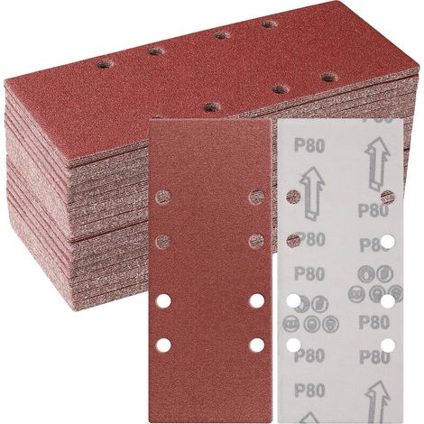 50 Feuilles Abrasives, 93x230mm Grain 80, 8 Trous, Oxyde D'aluminium, Pour Ponceuse Vibrante (1/5)