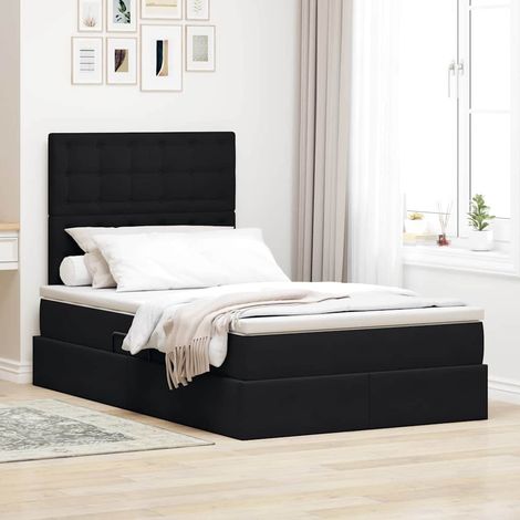 Bett mit Stauraum und LED mit LED Schwarz 120 x 200 cm Samt