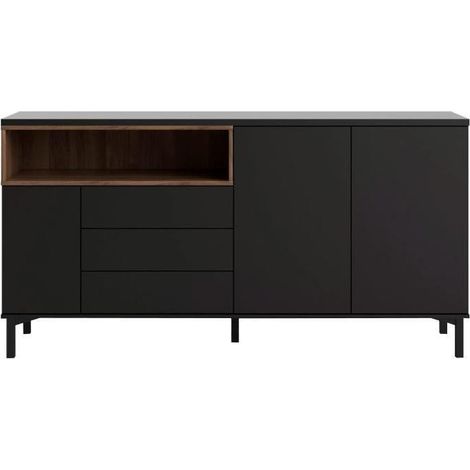 Aparador 175 x 89 cm negro mate y nogal - Fidenza (1/5)