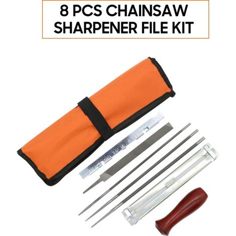 Kit 8 pièces Lime à tronçonneuse, acier trempé, guide d'affûtage, jauge de profondeur, pour scie électrique, entretien bois (1/5)
