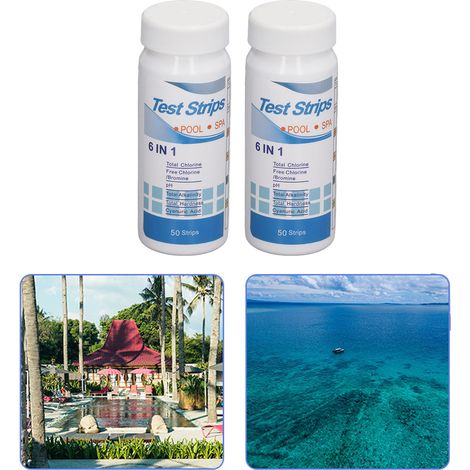 Testeur de qualité de l'eau 6 en 1 : chlorure résiduel, acidité, alcalinité, dureté totale  bandelettes de test pH pour piscine (100 bandelettes)  bandelettes de test d'acidité-alcalinité du corps hum (1/5)
