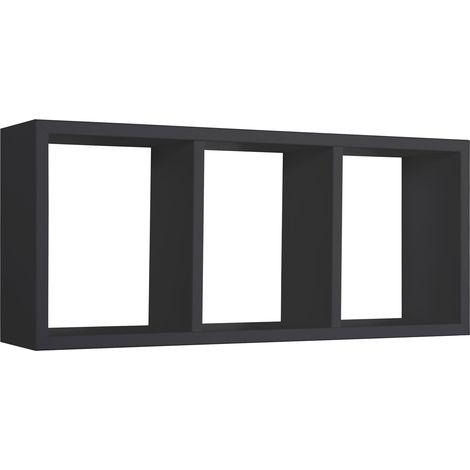Mensola Rettangolare 3 Scomparti da Parete 70x30x15.5 cm in Fibra di Legno Tristano Nero (1/5)