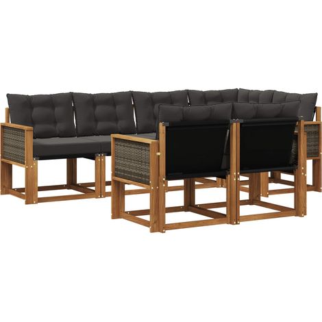 Outdoor Sofa Set with Cushion 7 pcs Natural and Black vidaXL (1/5)