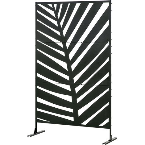 Sépare-vue 3 vertical en acier motif feuille de banane noir 122x45x198 cm