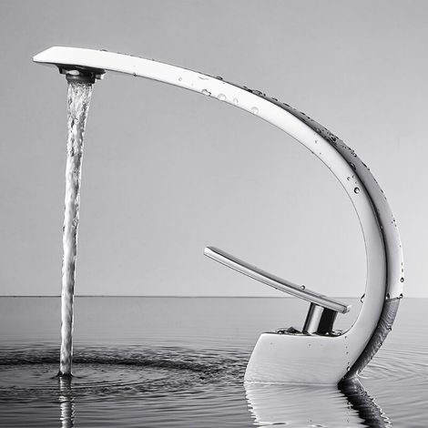 Auralum Robinet de Lavabo Cascade Mitigeur Lavabo en Laiton Chromé pour Salle de Bain Design Unique (1/5)