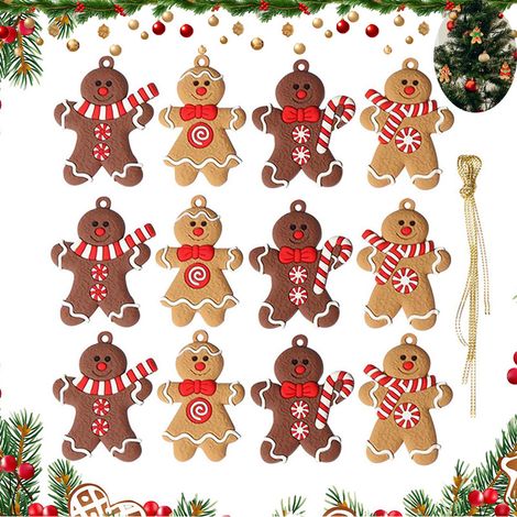 12 pièces - Décorations d'arbre de Noël en forme d'homme en pain d'épice - Divers décorations de Noël en forme d'homme en pain (1/5)