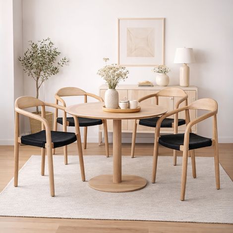 Lot de 4 chaises en bois d'eucalyptus et cordage noir - EALA (1/5)
